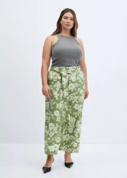 Pantalón Plumas Verde Talla M Mujer Mango