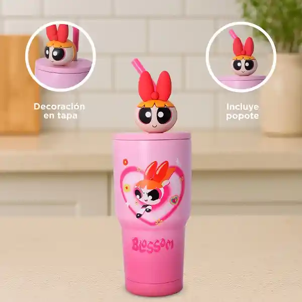 Vaso de Acero Serie Chicas Súper Poderosas Rosa 900 mL Miniso