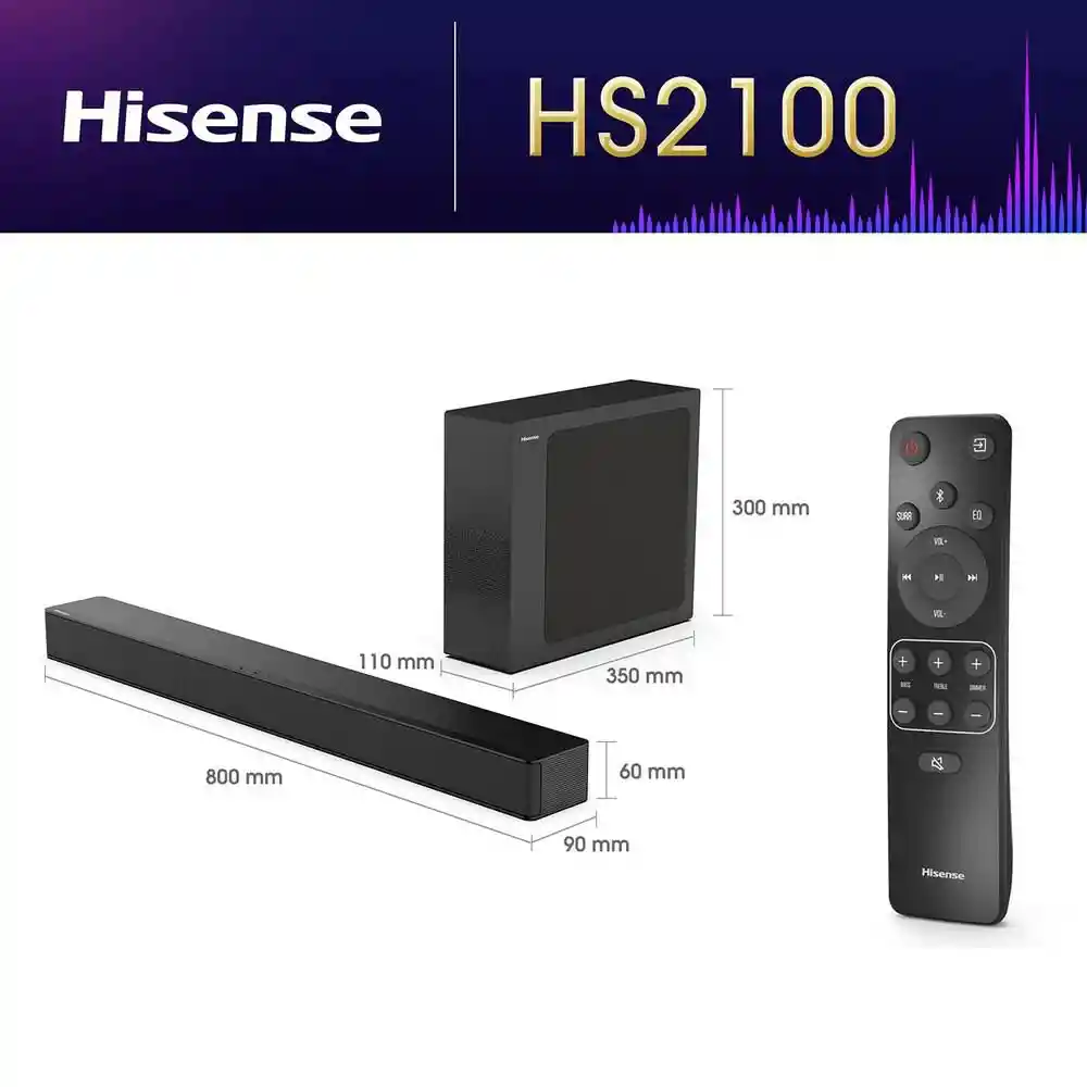 Barra de Sonido Hisense Hs2100 240 W 2.1 Sound Bar 2100 Negro