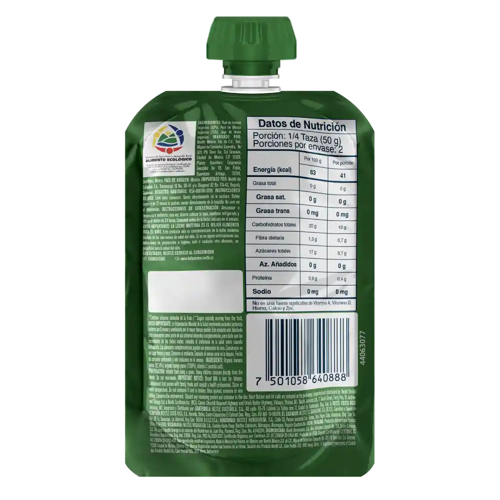 Compota orgánica GERBER Plátano Mango x 100g