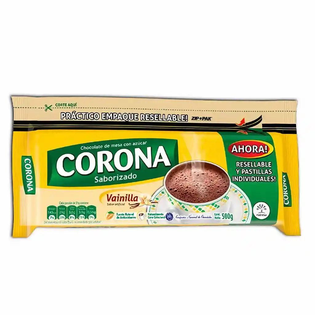 Corona Chocolate de Mesa Con Azúcar Sabor Vainilla