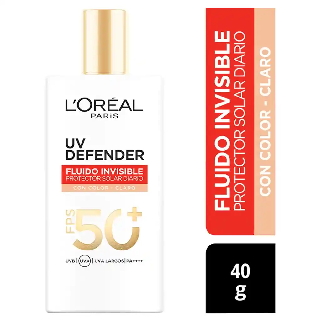 Protector Solar Loreal Paris Uv Defender Fluido Invisible Color Claro Fps 50+