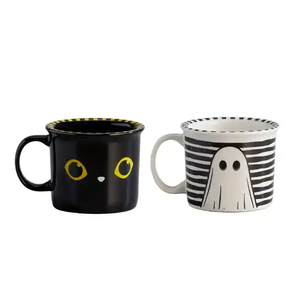 Corona Set de Mug Gato Negro + Fantasma Halloween 280 cc