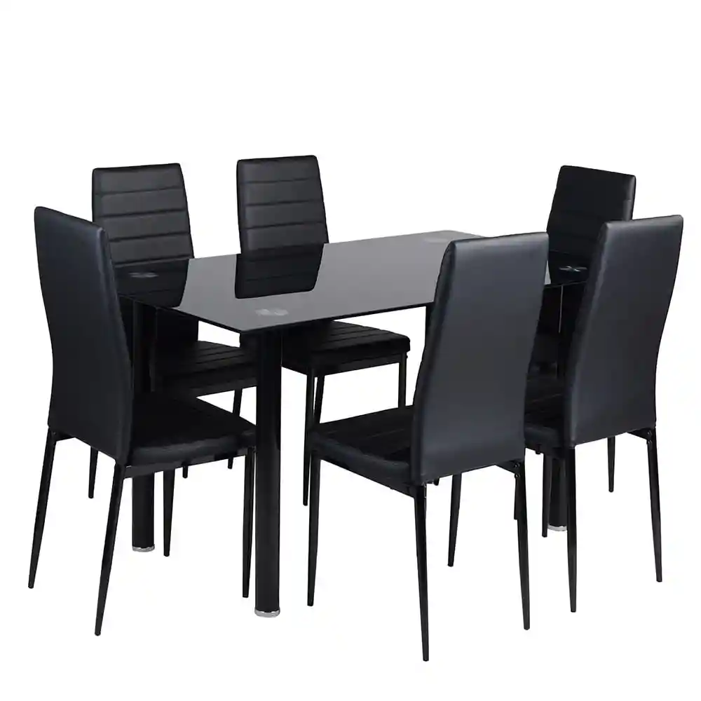 Comedor 6 Puestos Vidrio 140x80x76 Negro M+design
