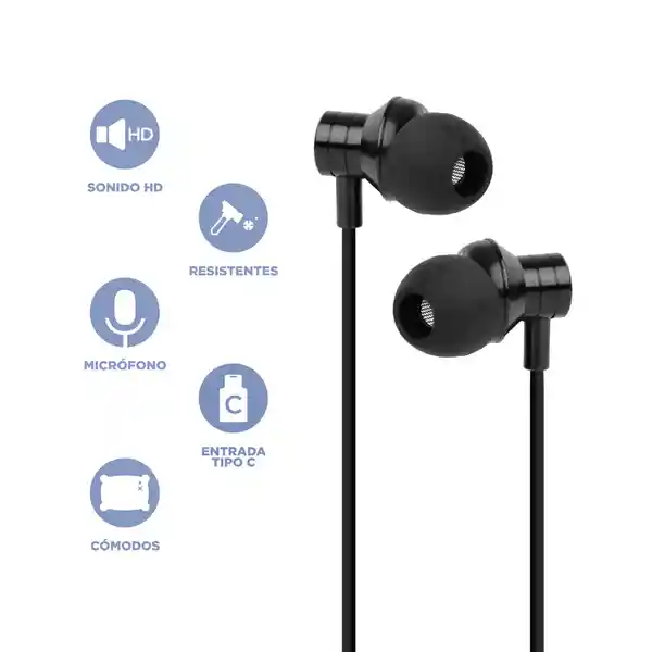 Audifonos Intrauditivos Tipo C Modelo Negro Pa369 Miniso