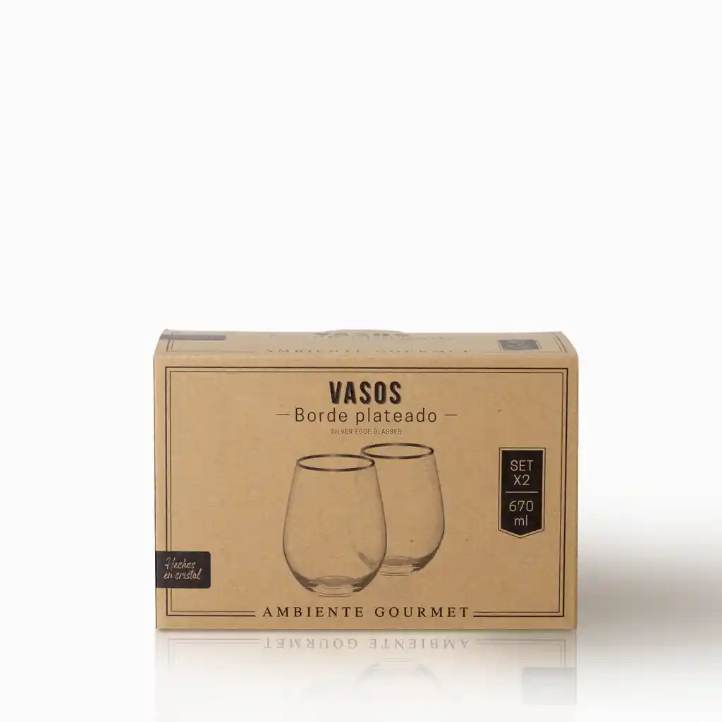 Ambiente Gourmet Vaso Cristal Borde Plateado Capacidad 670 mL