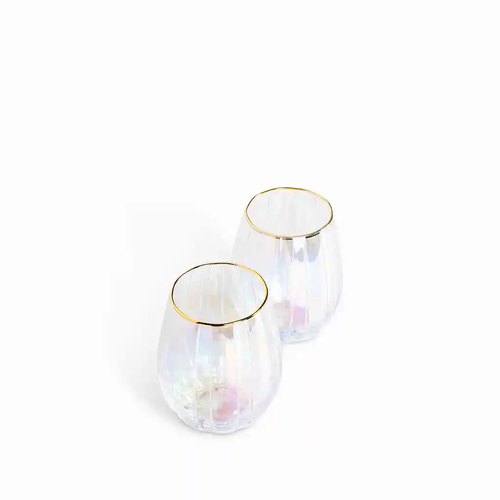 Set Vaso Rayas Tornasol Borde Dorado 545 mL Ambiente Gourmet
