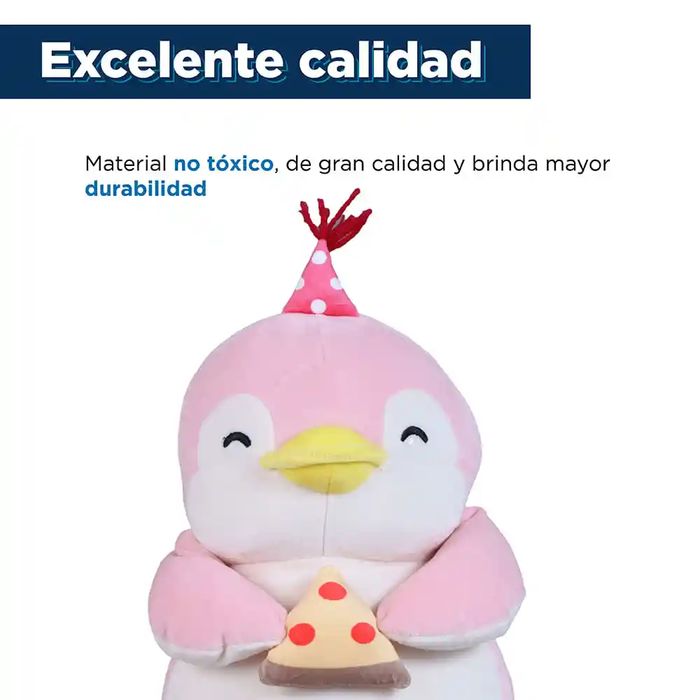 Miniso Peluche Pingüino Con Pizza Rosa