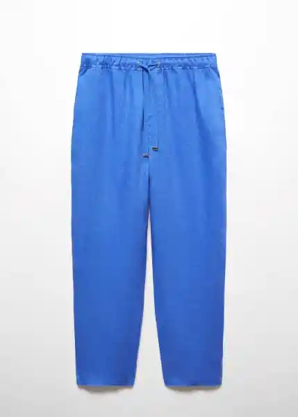 Pantalón Linen Azul Talla 18 Mujer Mango