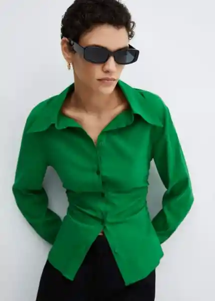 Camisa Frunci Verde Talla 24 Mujer Mango