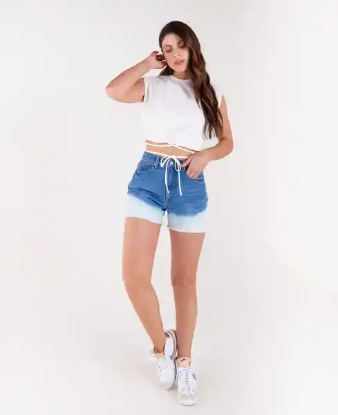 Short De Denim Con Degradé Azul Indigo Medio Talla 4 Mujer Naf Naf