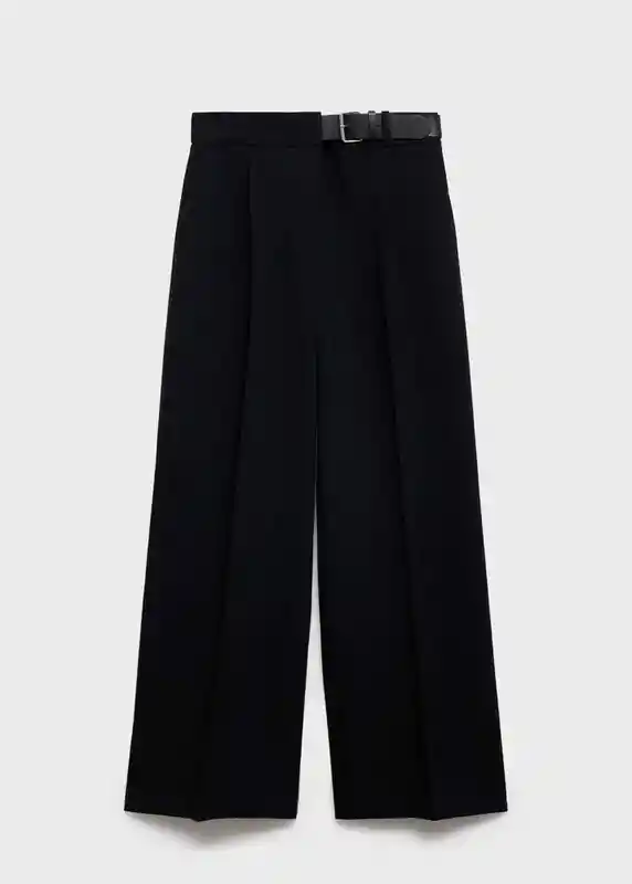 Pantalón Cinto Negro Talla 36 Mujer Mango