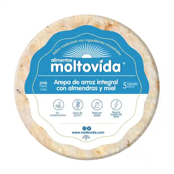 Moltovida Arepa de Arroz Integral Con Almendras y Miel