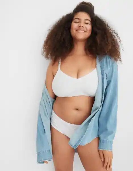 American Eagle Bralette Acanalado Triángulos Blanco Talla S