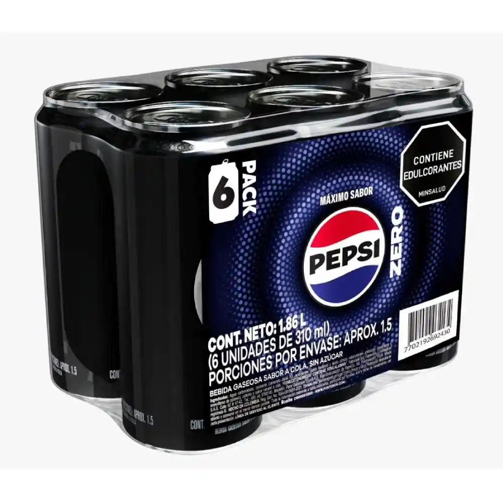 Gaseosa Pepsi Cero Lata Oferta X6 (1860 Ml)