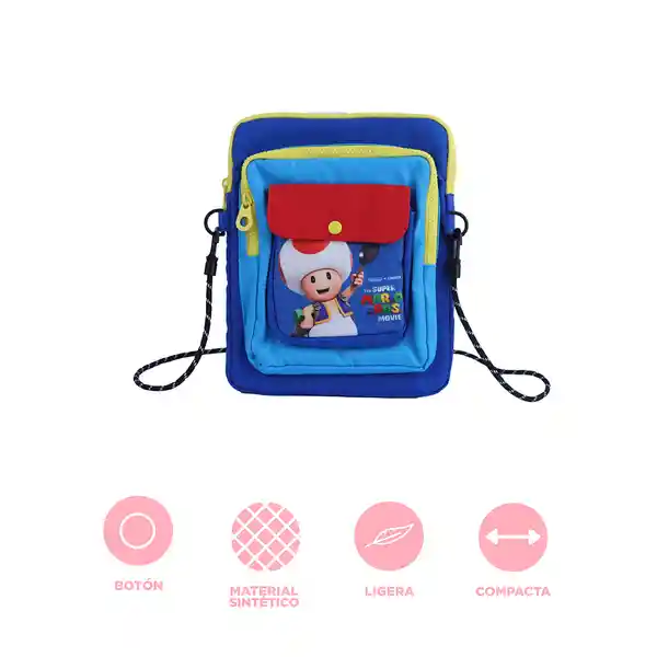 Bolso Crossbody Cuadrado Serie Mario Bros Azul Miniso