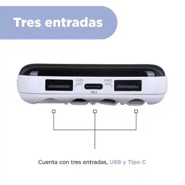 Bateria de Respaldo 10000mah Con 4 Cables Blanco Serie Miniso