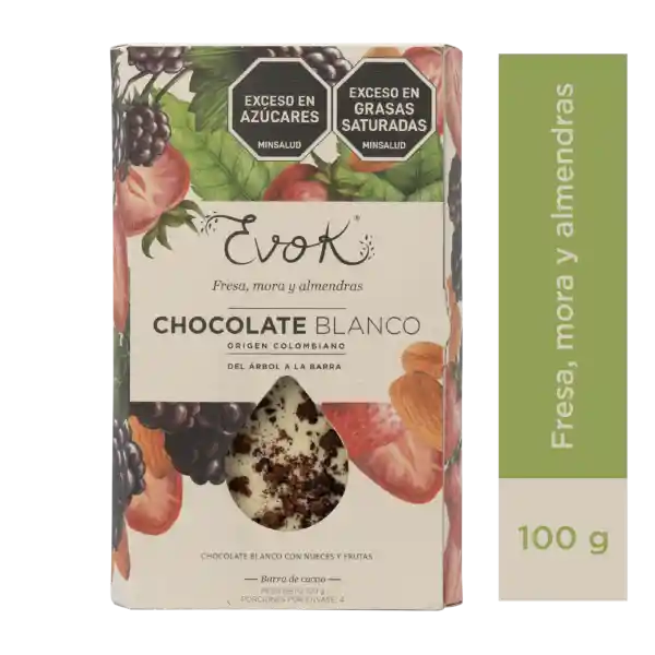 Evok Chocolate blanco, Fresa, Mora y Almendras