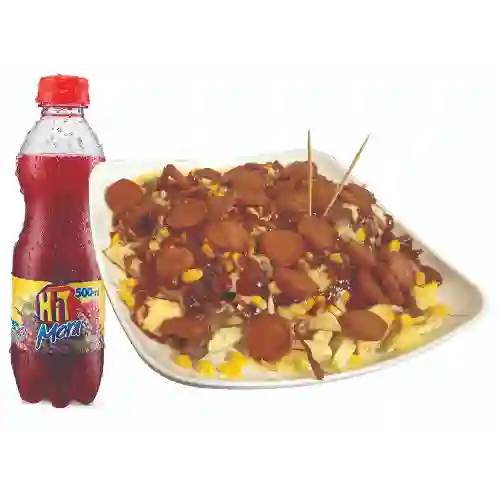 Salchipapa Mixta + Jugo Hit