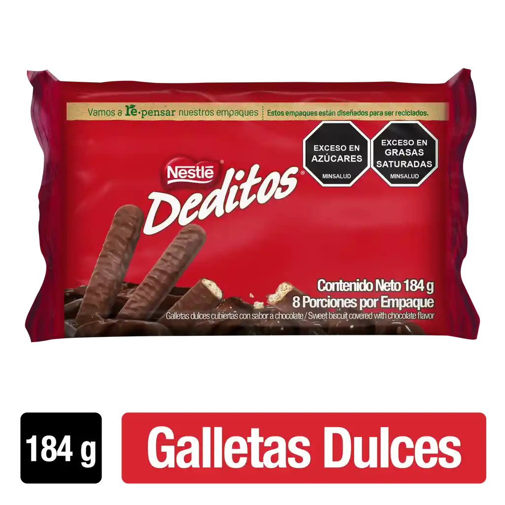 Galletas dulces DEDITOS cubiertas con sabor a chocolate 8 Unds x 184g