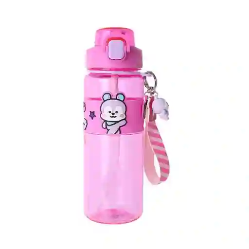 Botella Con Correa y Funda Serie Rosa 800 mL Bt21 Miniso
