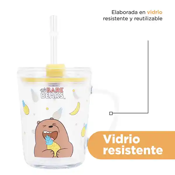 Vaso de Vidrio Con Pitillo we Bare Bears Grizzly 400 mL Miniso