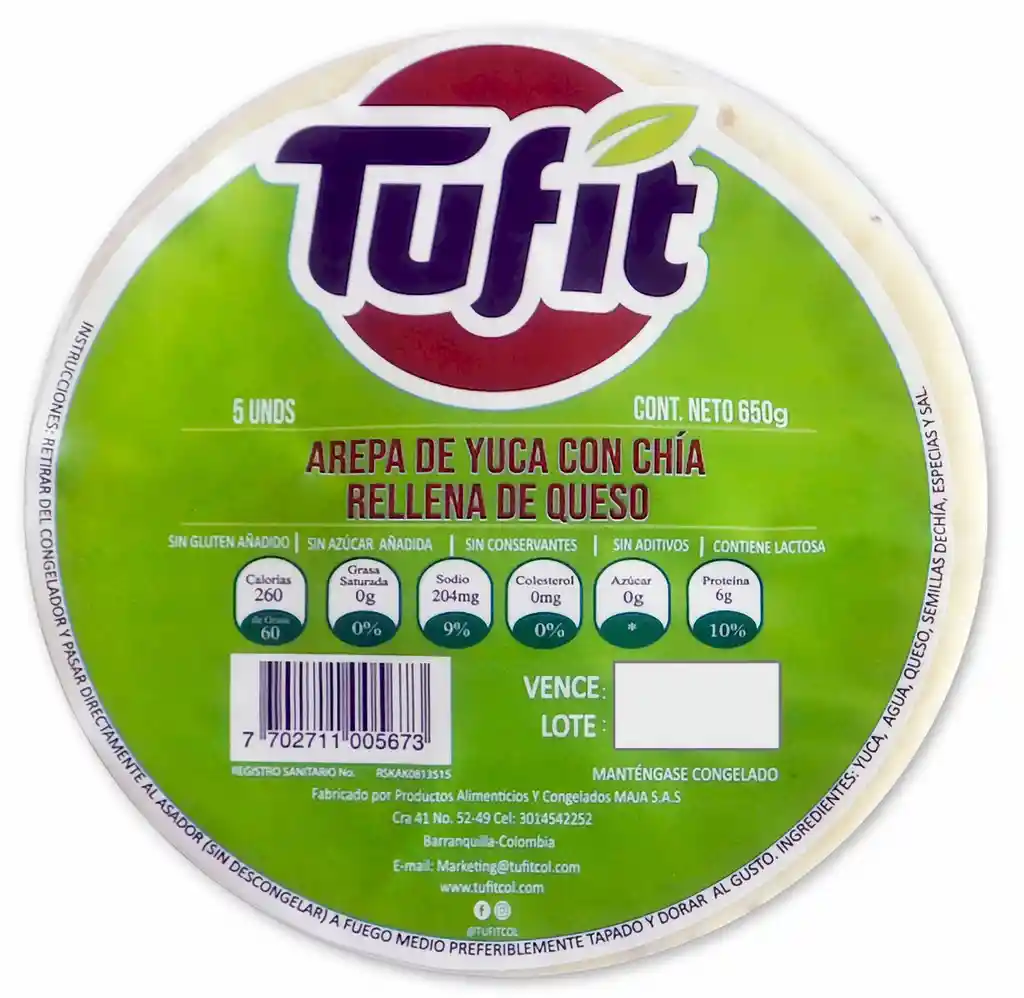Tufít Arepa de Yuca con Chía y Queso 