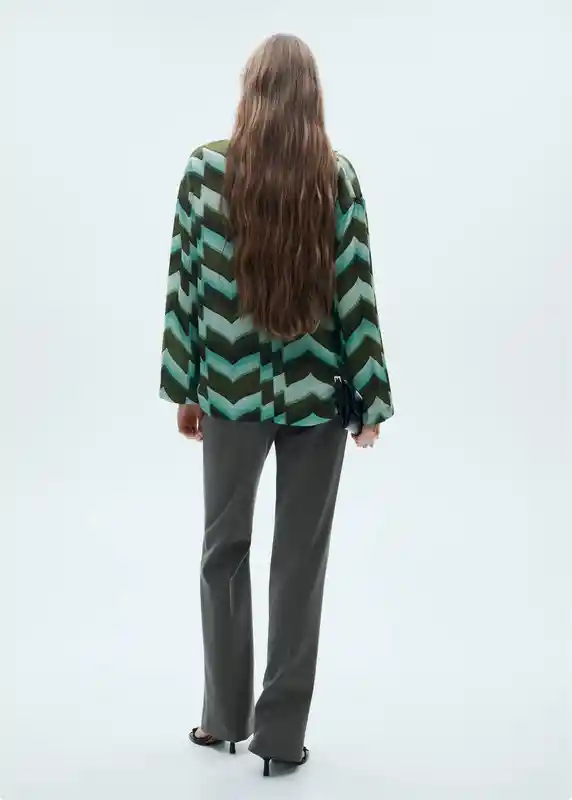 Camisa Zigzag-a Verde Talla M Mujer Mango