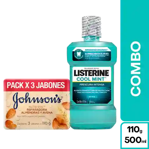 Combo Johnsons Jabon Avena 3 Und + Listerine Coolmint 500 mL