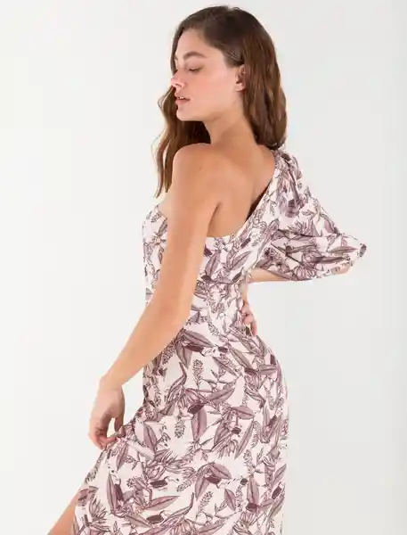 Vestido Largo Cuello Asimétrico Estampado Beige Talla L Mujer Naf Naf