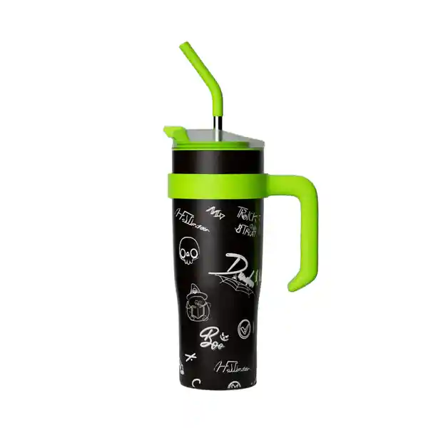 Vaso de Acero Con Pitillo Halloween Dundun Negro 1600 mL Miniso