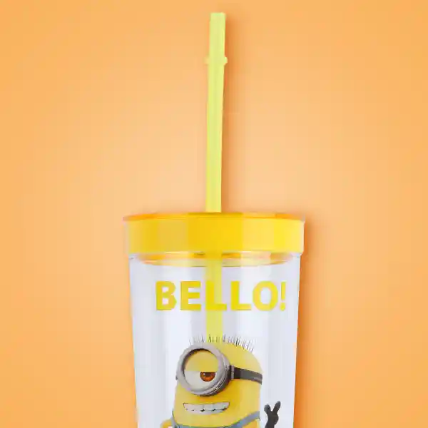 Vaso de Plástico Con Pitillo Amarillo Colección Minions Miniso