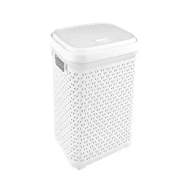 Krea Caja Plastica Simil Rattan Blanco 30 L