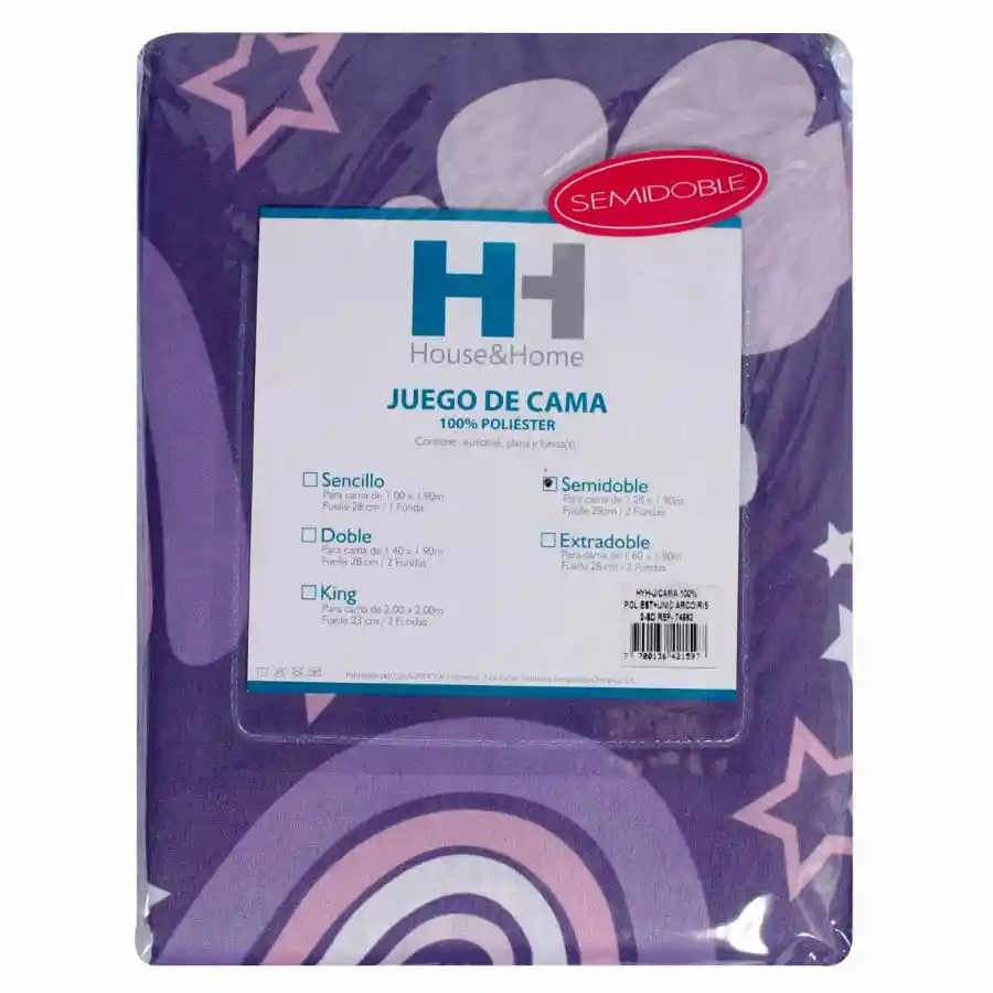 Jgo Cama H&h Arcoiris Sem Dob 100% Pol