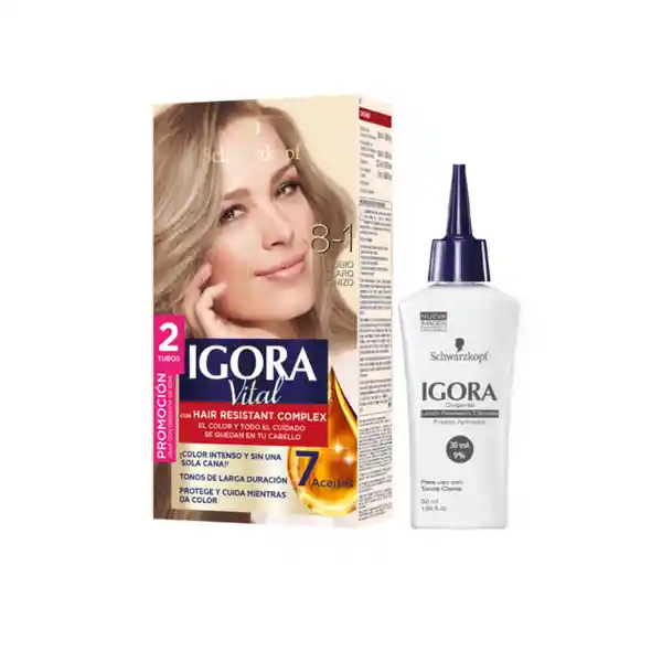 Tinte Igora Vital 8-1 Rubio Claro Cenizo + Oxigenta Gratis