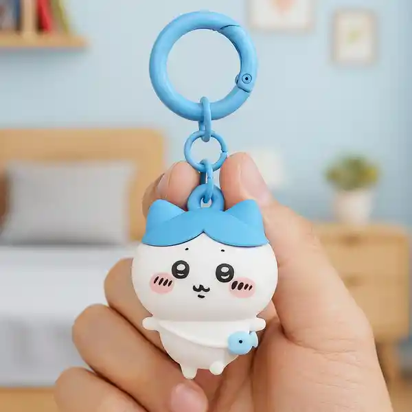 Llavero 3D Hachiware Serie Chiikawa Blanco Con Azul Miniso