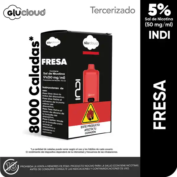 Glucloud Vape Strawberry Ice Indi / 8000 Puffs