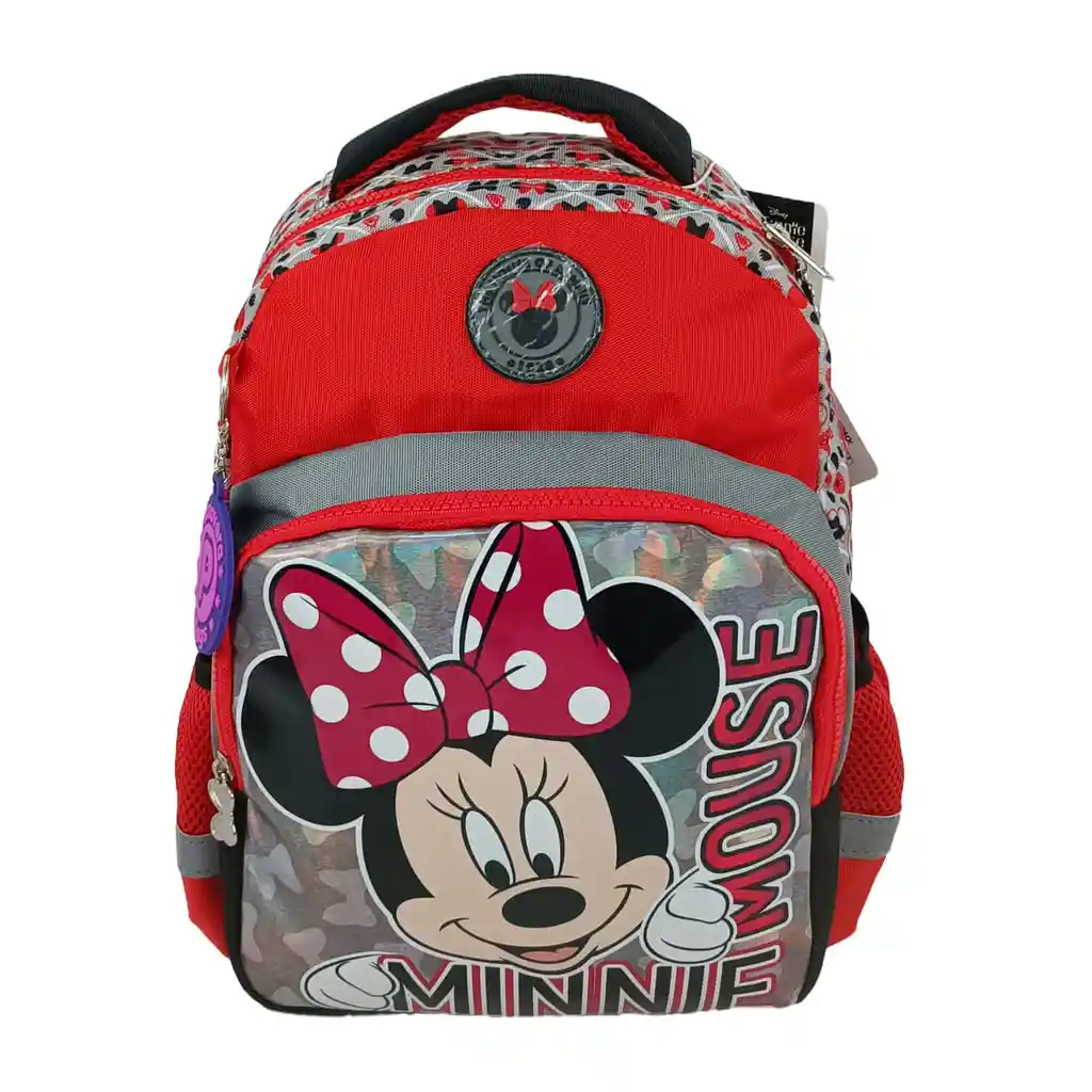 Morral Premium Minnie Mouse Fondo Rojo & Gris