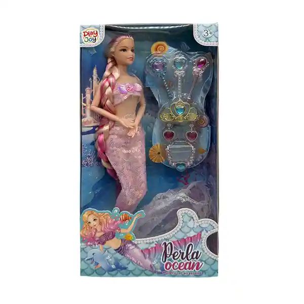 Play And Joy Muñeca Pearl Ocean Rosada Con Accesorios