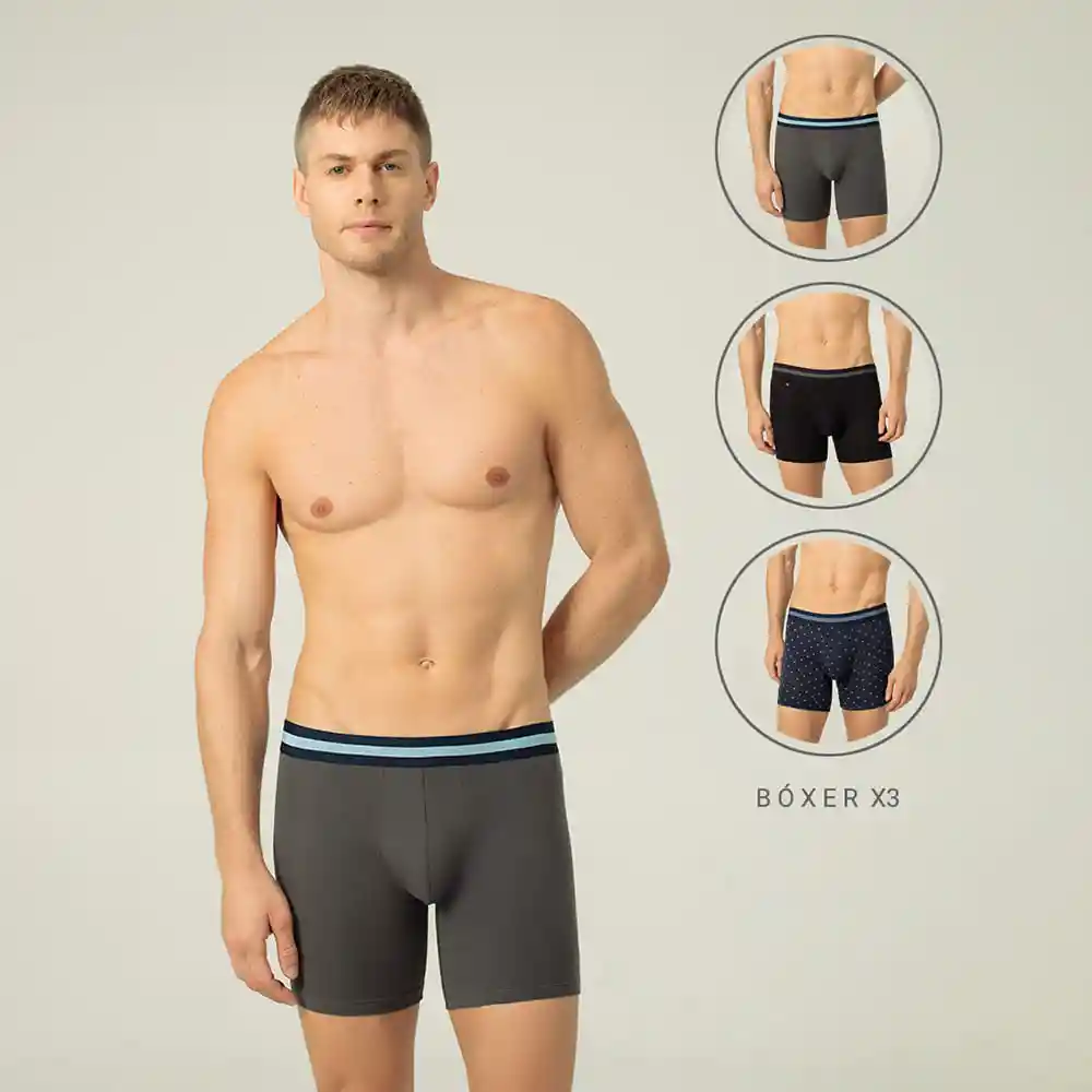 Bóxer Medio y Ajustado en Algodón Masculino New Dubái X3 Punto Blanco Talla L