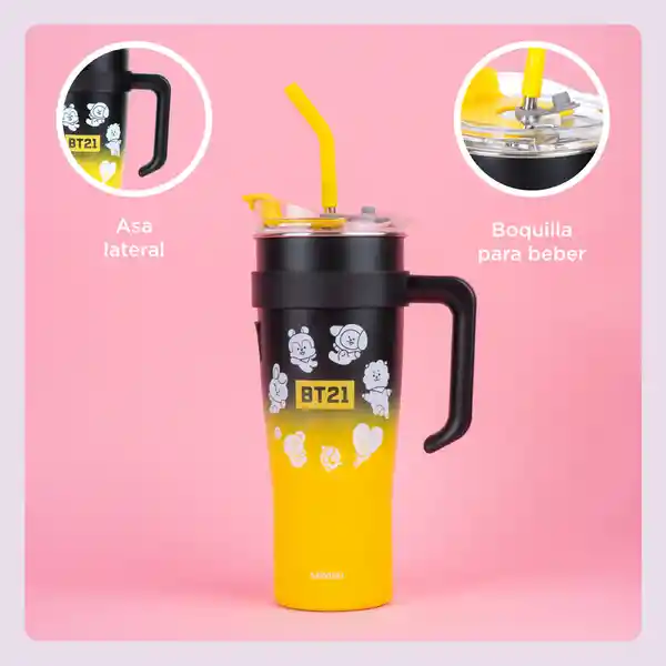 Vaso de De Pared Simple Con Asa Serie Bt21 Amarillo Miniso