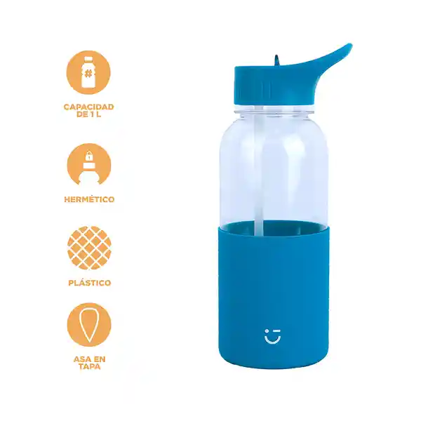 Vaso Plástico Con Asa y Funda de Serie Azul Miniso