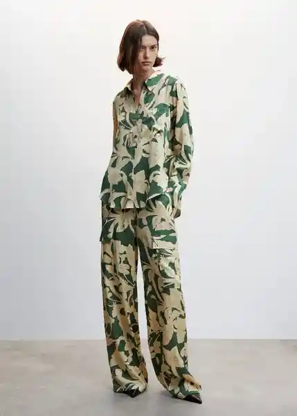 Pantalón Cammo Verde Talla L Mujer Mango