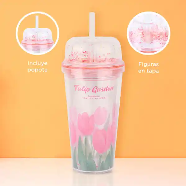 Vaso Plástico Doble Pared de Letra 500 mL Miniso