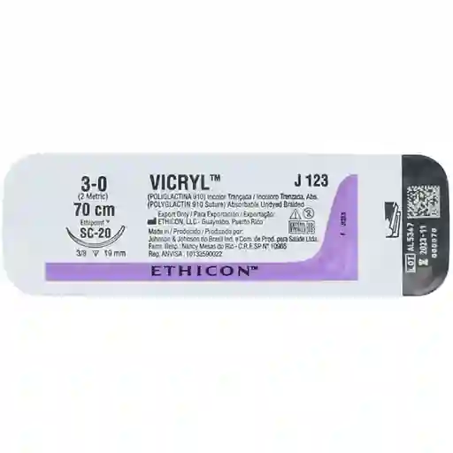 Ethicon Sutura Vicryl 3-0 Sc-20 R Violeta Sobre 70 Cm Ref J123H