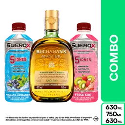 Combo Buchanans Master 750 mL + Suerox Mora Azul + Fresa Kiwi