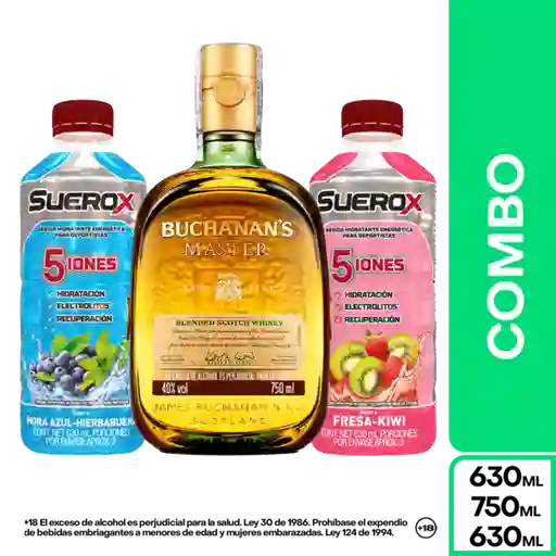 Combo Buchanans Master 750 mL + Suerox Mora Azul + Fresa Kiwi