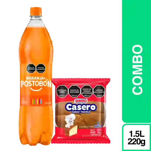 Combo Postobon naranja 1500mL + Ponque Bimbo