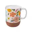 Taza Cerámica Con Tapa y Fondo de Corcho Flower 300 mL Miniso