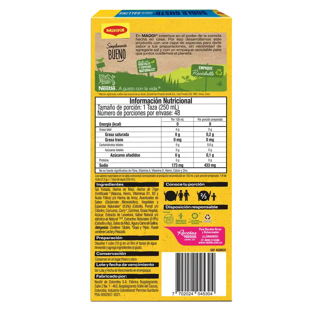 Caldo de Gallina MAGGI Doble Gusto 12 cubos x 120g